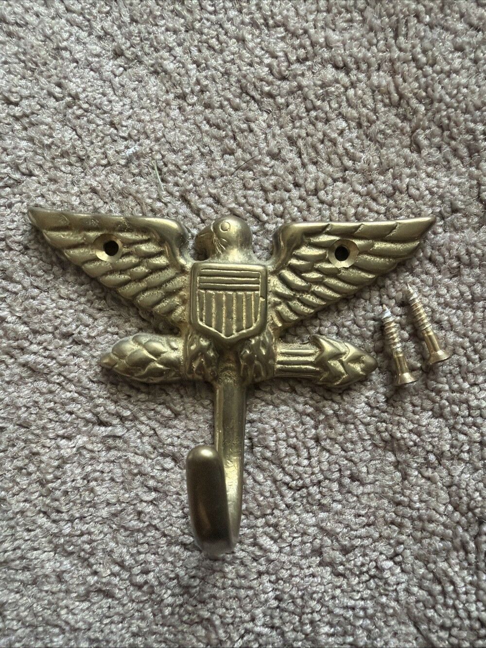 Vintage Brass Eagle Military Shield Single Coat Hanger